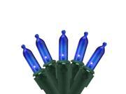 Set of 100 Blue LED Mini Christmas Lights 4 Spacing Green Wire