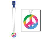 Pack of 12 White Beaded Necklace with Tie Dyed Peace Sign Medallion 36