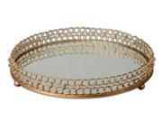 20.5 Contemporary Hyde Gold Leaf Metal Chain Mirrored Top Decorative Serving Tray