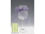 Set of 4 Jolie Tall Wine Drinking Glasses with Green Stripe Print Bows 16 ounces