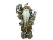 12 Alpine Chic Beige and Brown Burlap and Corduroy Standing Santa with Snowshoes and Gift Bag