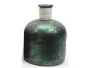 6.75 Botanic Beauty Handcrafted Dark Green Verdigris Style Decorative Glass Vase with Raffia Band