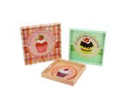 Set of 3 Decorative Multicolored Cupcake Theme Square Wooden Serving Trays