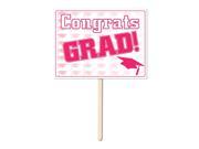 Pack of 6 Pink and White Plastic Congrats Grad Yard Sign Decorations 15
