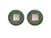 Set of 2 Blue Green Asian Inspired Square Wall Mirrors with Antique Gold Accents