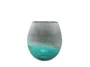 8 Teal Blue Crackled and Brown Frosted Hand Blown Decorative Glass Vase
