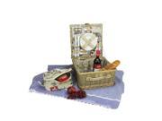 4 Person Hand Woven Warm Gray and Natural I love Paris Willow Picnic Basket Set with Accessories
