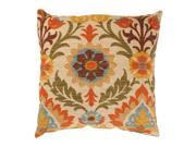 Santa Maria Orange Brown and Green Damask Floral Cotton Throw Pillow 18 x 18