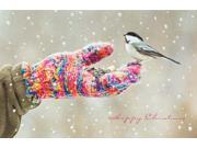 Pack of 16 Mitten Munchies Feeding the Birds Fine Art Embossed Deluxe Christmas Greeting Cards