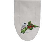 36 Hand Crafted Embroidered Chickadee and Cherries Silk Polyester Table Runner