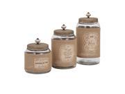 Set of 3 French Market Vintage Style Burlap Labeled Glass Bottle Jars with Ceramic Lids 13.25