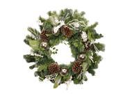 24 Pre Decorated and Lightly Frosted Silver Ball Berry and Pine Cone Artificial Christmas Wreath Unlit