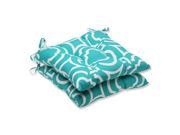 Set of 2 Laberintos Aqua Blue White Outdoor Tufted Patio Wrought Iron Chair Cushions 19