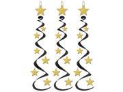 Club Pack of 18 Black and Gold Star Hanging Whirl Decorations 30