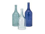 Set of 3 Divinity Transparent Clear and Blue Tinted Decorative Glass Bottle Cloches 18