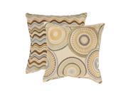 Set of 2 Riley and Wave Curvy Striped Blue and Gold Throw Pillows 16.5 x 16.5