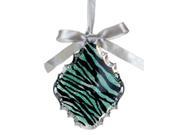 5.5 Glittered Teal Zebra Print Teardrop Prism Christmas Ornament