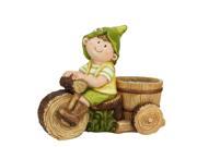 16.25 Young Boy Gnome Riding Bicycle with Flower Pot Outdoor Garden Patio Planter