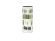 11.75 Small Modern White and Green Exotic Tribal Patterned Etched Glass Flower Vase