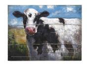 40 Bella Blue Country Rustic Rural Farm Cow Oil Painting on Pinewood Wall Panel