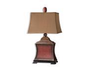 33 Antiqued Red Woven Texture Rust Taupe Rectangular Bell Shade Table Lamp
