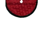 48 Poinsettia Embossed Red Christmas Tree Skirt with Green Velveteen Trim