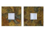 Set of 2 Bold Square Beveled Wall Mirrors with Oxidized Copper Sheet Frames