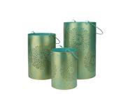 Set of 3 Turquoise Blue and Gold Decorative Floral Cut Out Pillar Candle Lanterns 10