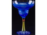 Set of 2 Dark Blue White Hand Painted Margarita Drinking Glasses 12 Ounces