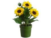 11.5 Yellow Green and Brown Decorative Artificial Spring Sunflowers in Glass Pot