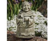 11.5 Gray Smiling Monk with a Shovel Religious Outdoor Patio Garden Statue