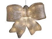15.5 Silver Glittered Battery Operated Lighted LED Christmas Bow Decoration