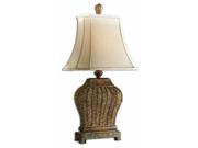 30 Mahogany Brown Woven Rope Iron Beige Rectangular Bell Shade Table Lamp