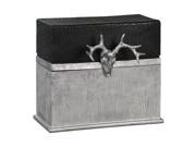 10 Metallic Silver and Pebbled Black Lid with Decorative Deer Skull Storage Box