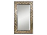 73 Serpin Woven Brushed Nickel and Bronze Framed Rectangular Beveled Wall Mirror