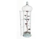 36 New Romance Distressed Blue Tea Light Candle Holder Bird Cage with Bird Accents