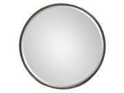 24 Dakota Pierced Silver Hammered Metal Framed Round Beveled Wall Mirror
