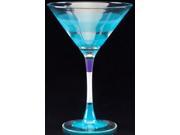 Set of 2 Turquoise Stripe Hand Painted Martini Drinking Glasses 7.5 Ounces