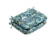 Set of 2 Sogno Paisley Blue Green and White Outdoor Patio Rounded Chair Cushions 18.5