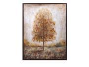 48 Impressionistic Autumn Brown Single Tree Framed Oil Painting Rectangular Wall Art Decor