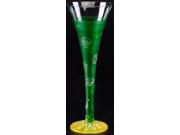 Set of 2 Frosted Dark Green Hand Painted Hollow Flute Drinking Glasses 16 Oz.