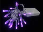 Set of 20 Battery Operated Purple LED Wide Angle Christmas Lights White Wire