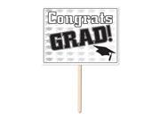 Pack of 6 Black and White Plastic Congrats Grad Yard Sign Decorations 15
