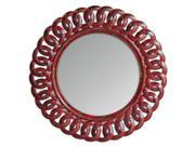 39 Triton Beveled Round Wall Mirror with Red Distressed Carved Mahogany Frame