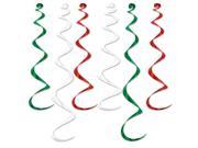 Club Pack of 36 Metallic Red White and Green Twirly Whirly Hanging Decorations 36
