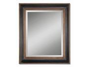42 Hand Rubbed Black and Antiqued Gold Rectangular Beveled Wall Mirror