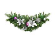 30 Pre Decorated Silver Poinsettia Eucalyptus and Purple Ornament Artificial Christmas Swag Unlit