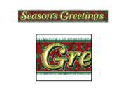 Club Pack of 12 Red Green and Gold Metallic Season s Greetings Banner with Fringe Accents 5