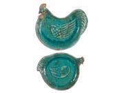 Set of 2 Aida Distressed Crackled Teal Blue Ceramic Rooster Decorative Trays 17