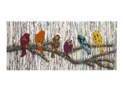 54 Colorful Little Birds on Branch Repurposed Batik Newsprint Woven Wall Decor